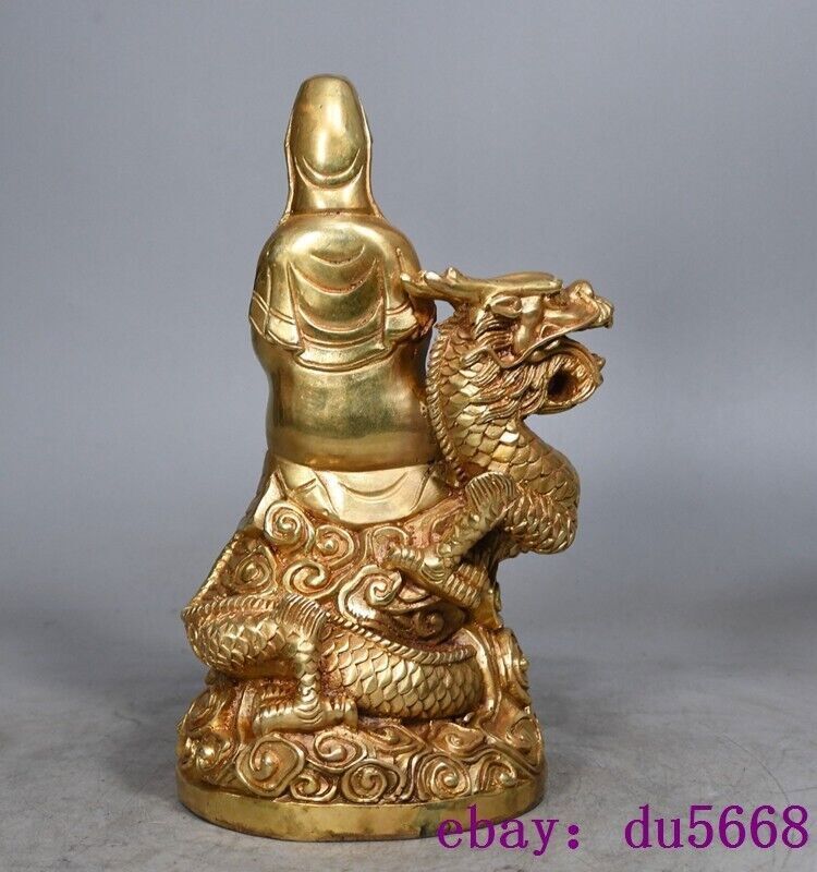 8.8"old China Buddhism temple bronze Gilt dragon Kwan-Yin GuanYin Buddha statue