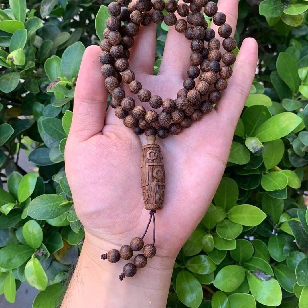 Natural Wood 108 Round Prayer Bead Men Woman Buddha Blessing Necklace Meditation