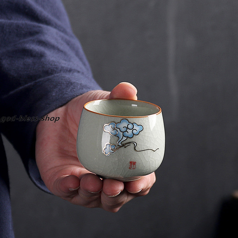 ruyao crackle glaze porcelain tea cup cloud print Chinese kungfu cup of tea new