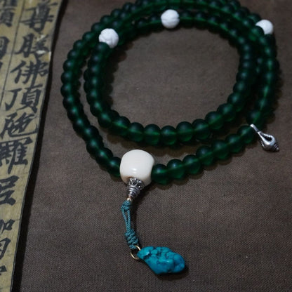 Green Tara Green Glass Mala 8mm 108 Tibetan Buddhist Prayer Beads