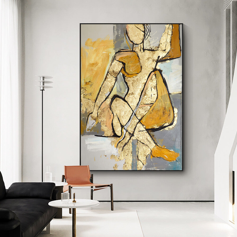 Abstract Golden Woman Oil Painting Handmade On Canvas Modern Nordic Figure
