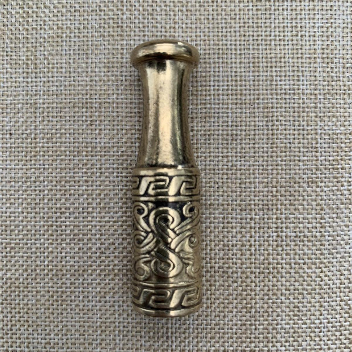 Vintage Brass Engraved Tobacco Pipe Mouthpiece | Handmade Smoking Accessory