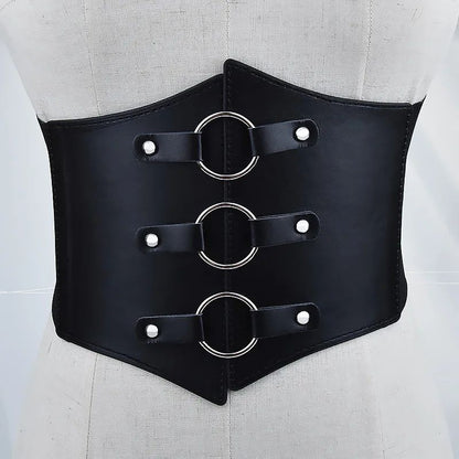 Women Corsets PU Leather Black Sexy Dress Jeans Waistband Wide Belts Cummerbunds