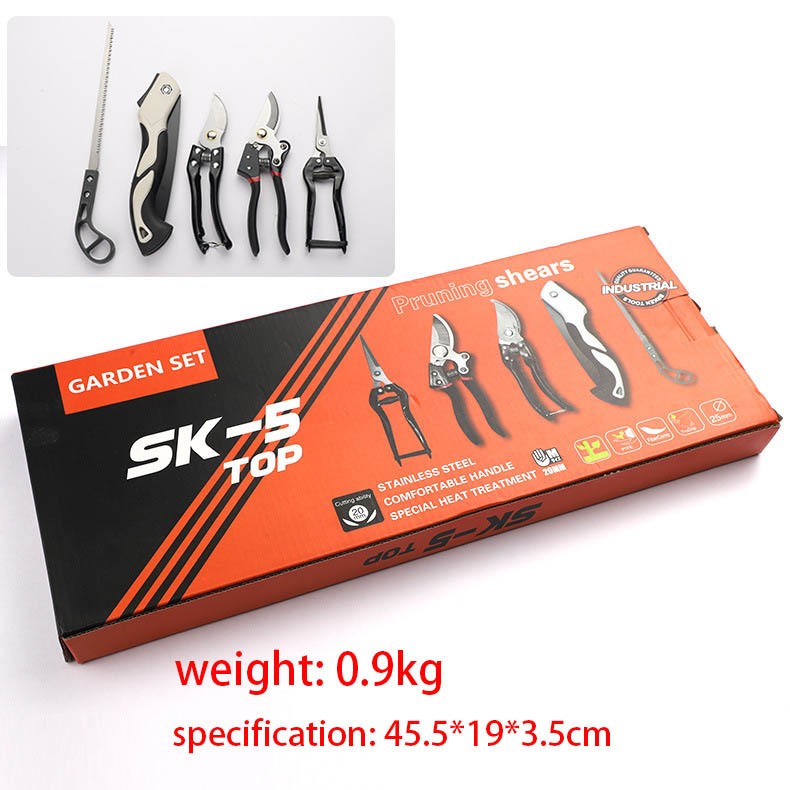 Gardening five-piece set of flower pruning scissors folding saw tool box USA