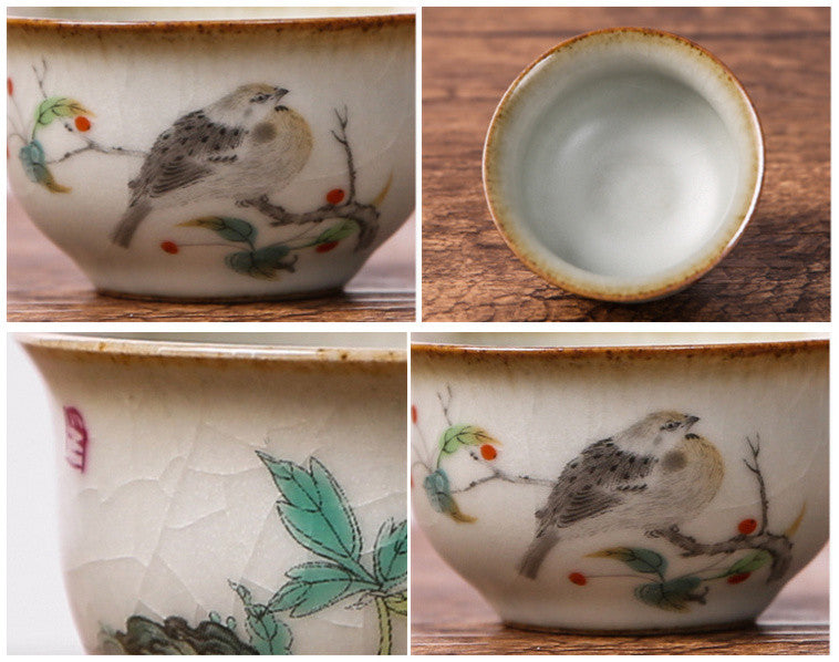 Antique Tea Cup Ruyao Kungfu Cup Of Tea Handpainted Master Cup Crackle Glaze New