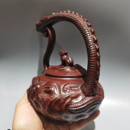 Vintage Chinese Yixing Purple Clay Teapot Zisha Ceramic Carving Dragon Teaware