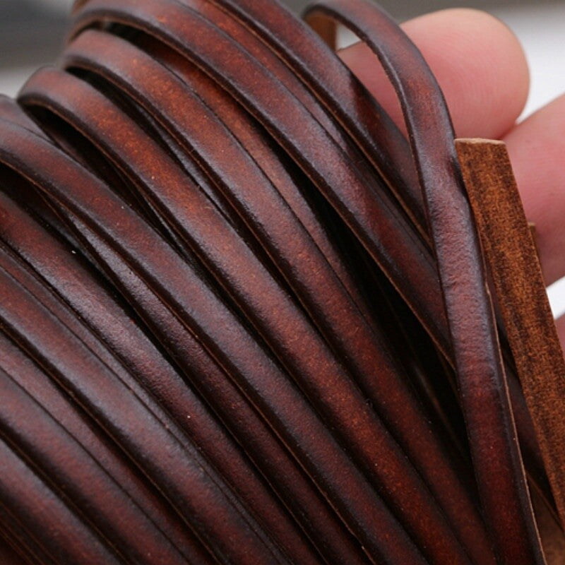 Coffee Genuine Real Leather Flat Cord DIY Crafts Strap Rope String Bracelet Long