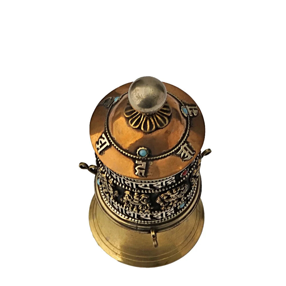 Tibetan Buddhist Brass Prayer Wheel Model Handcrafted Home Decor Traditional