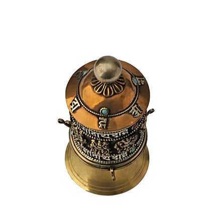 Tibetan Buddhist Brass Prayer Wheel Model Handcrafted Home Decor Traditional