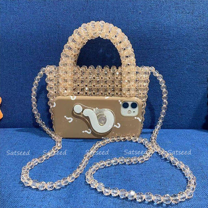 Summer Simple Customized Handmade Woven Beaded Crossbody Bags Beach Crystal Tote