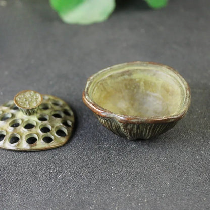 Copper Lotus Pod Statue Ornament Chinese Traditional Vintage Incense Burner
