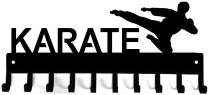 Karate Sparring Medal Hanger & Belt Rack -14.5 inches W/ 10 Hooks Metal Wall Art