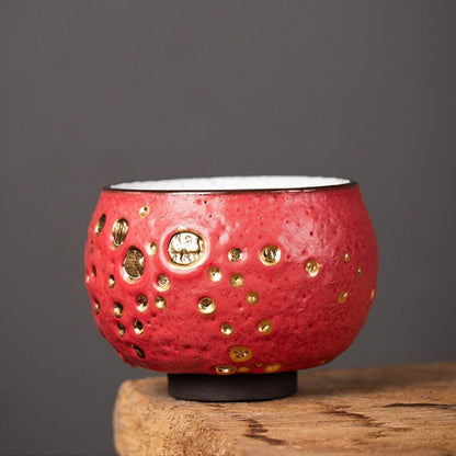 Red Ceramic Teacup Unique Shinoyaki Tea Cups 130 ml