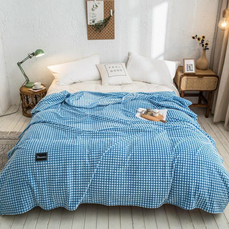 Blankets Plaid Beds Coral Fleece Gray Color Single/Queen/King Flannel Bedspreads