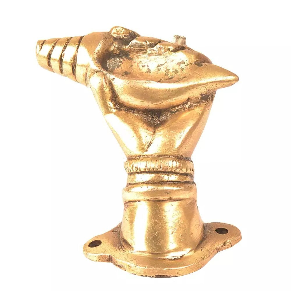 Set of 2 Antique Look Golden Brass Rare Hand Pull With A Shell Conch Door Handle