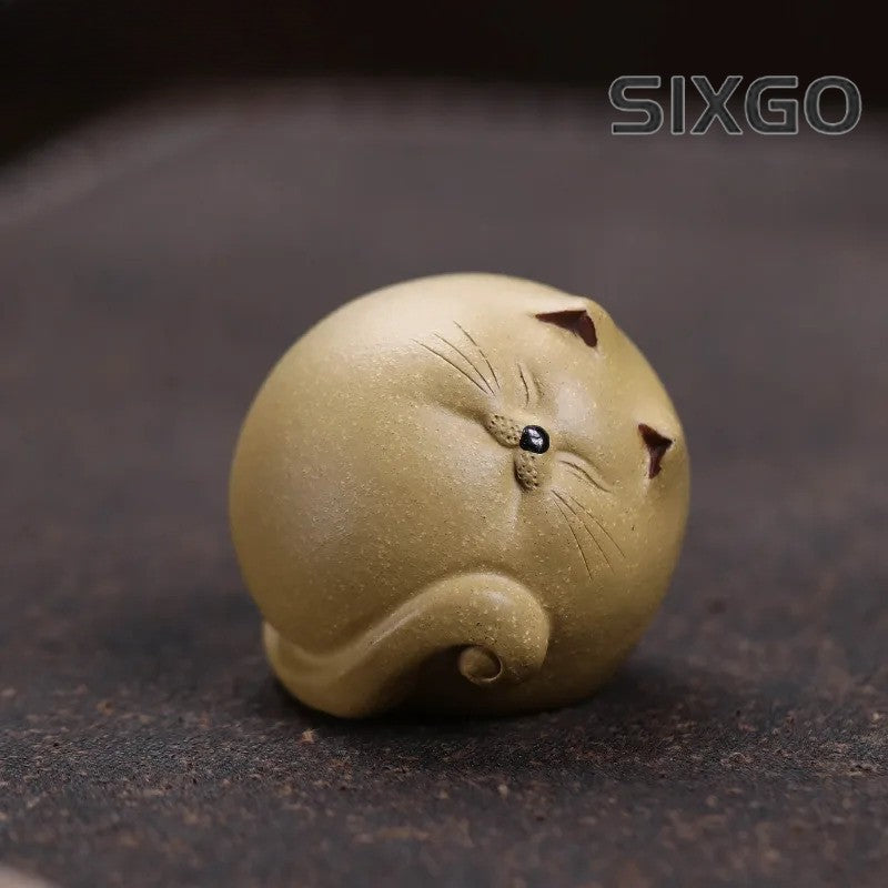 Yixing Purple Clay Cute Cat Tea Pet Tea Sculpture Tea Figurine Ornaments Crafts