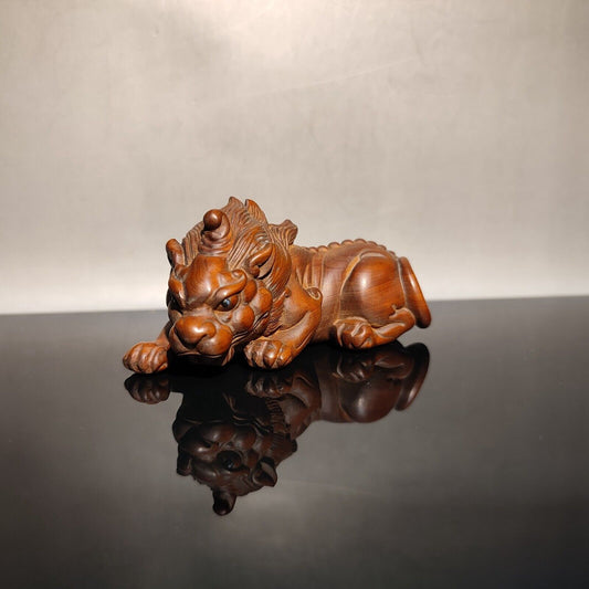 Chinese Unicorn Dragon Sculpture Statue Wooden Lion Wall Carving Desk Decor Fine