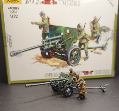 1/72 World War II Soviet ZIS-3 Anti Tank Artillery+Soldier Model