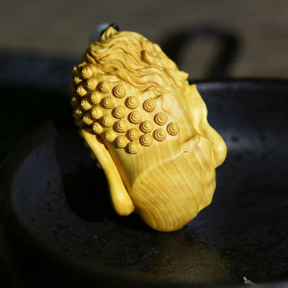 Buddha Deity Head Carved Solid Wood Man Carved Statue Yellow Origin Wooden