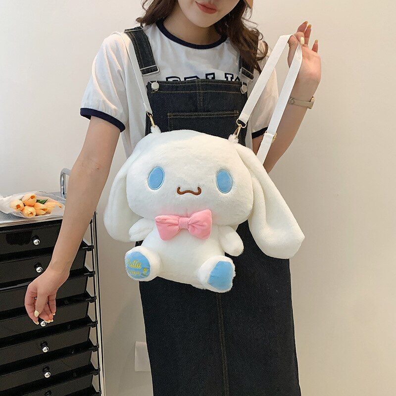 Black Plush Doll Bag Women Cute Funny Backpack Flannel Soft Handle 20L Traveling