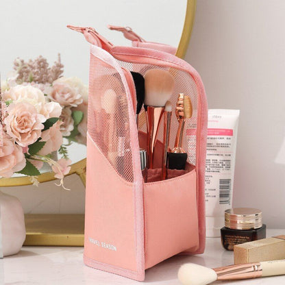 Cosmetic Bag Zipper Stand Makeup Bag Travel Holder Organizer Toiletry Purse Pink