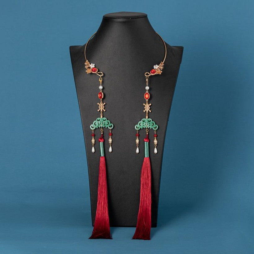 Double Tassel Necklace 38cm Hanfu Collar Vintage Chinese Style Handmade Jewelry