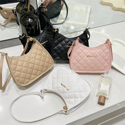 Women PU Leather Shoulder Bag Fashion Rhombic Embroidery Casual Zipper Handbags