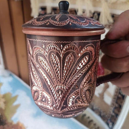Chinese Handmade Copper Teacup 8.5cm Ethnic Mug with Lid