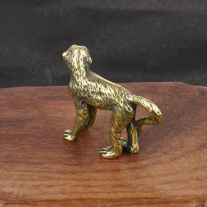 Solid Brass Long Tail Monkey Figurine Miniature Tea Pet Craft Desktop Ornament