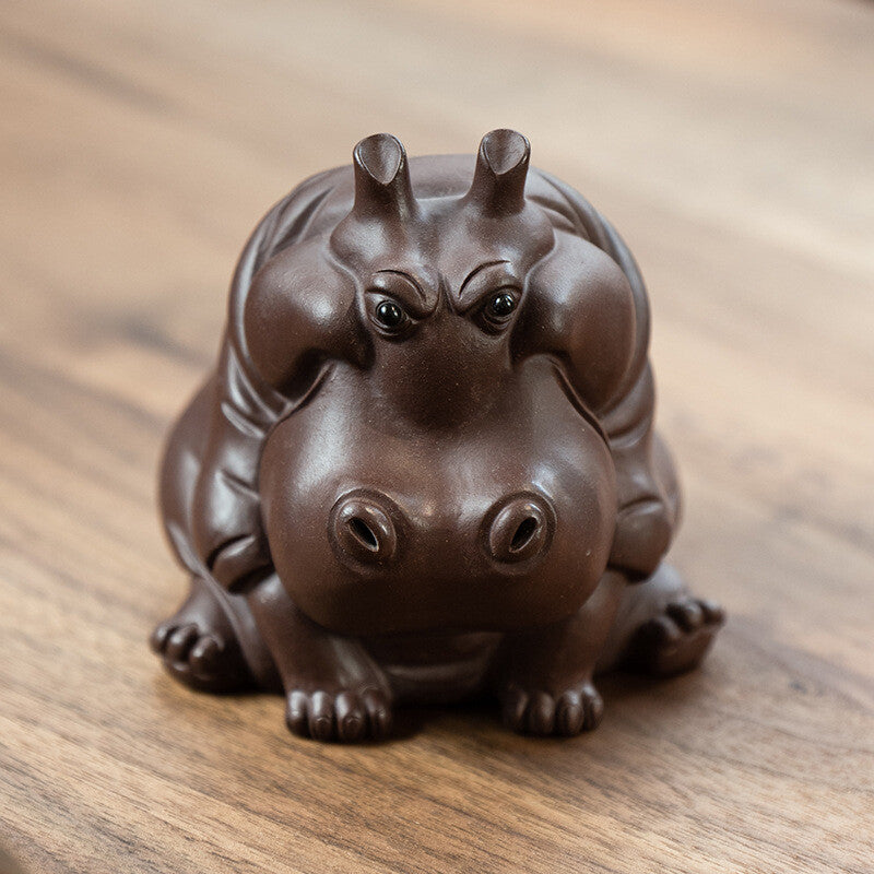 Handmade Tea Pet Yixing Zisha Duan Clay Hippo Wealth Mascot House Warming Gift