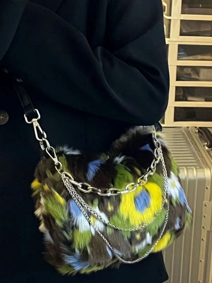 Aesthetic Print Shoulder Bag Handbags Fashion Soft Chain Design Lady Coin Purse