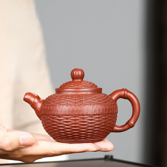 China Yixing Zisha Pottery Clovershrub Clay Handmade 250cc Bamboo Grain Teapot