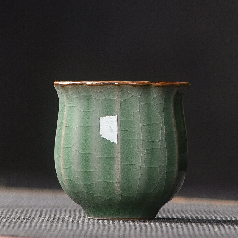 One Tea Cup Petal Design Longquan Celadon Porcelain Cup Ceramic Solid Color 80ml