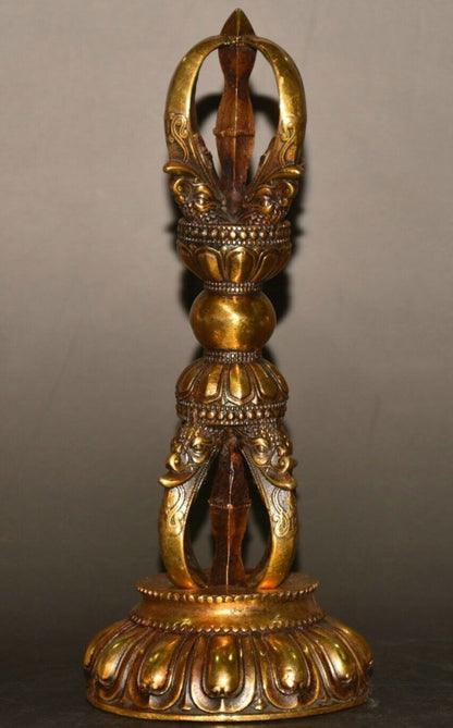 7"Old Tibet Buddhism Pure Bronze Gilt Vajra Dorje Phurpa Exorcism Talisman Faqi
