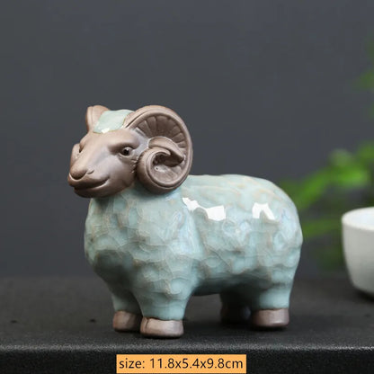 Retro Ceramics Tea Pet Chinese Zodiac Sheep Statue Animal Tea Figurine Ornaments