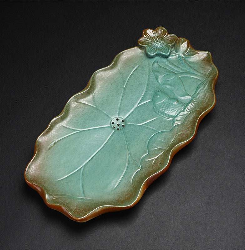 Chinese Ceramic Tea Tray Carved Tea Plate Water Reservoir Serving Tray Creative
