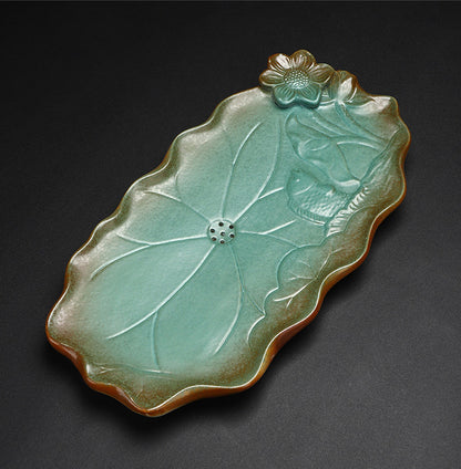 Chinese Ceramic Tea Tray Carved Tea Plate Water Reservoir Serving Tray Creative