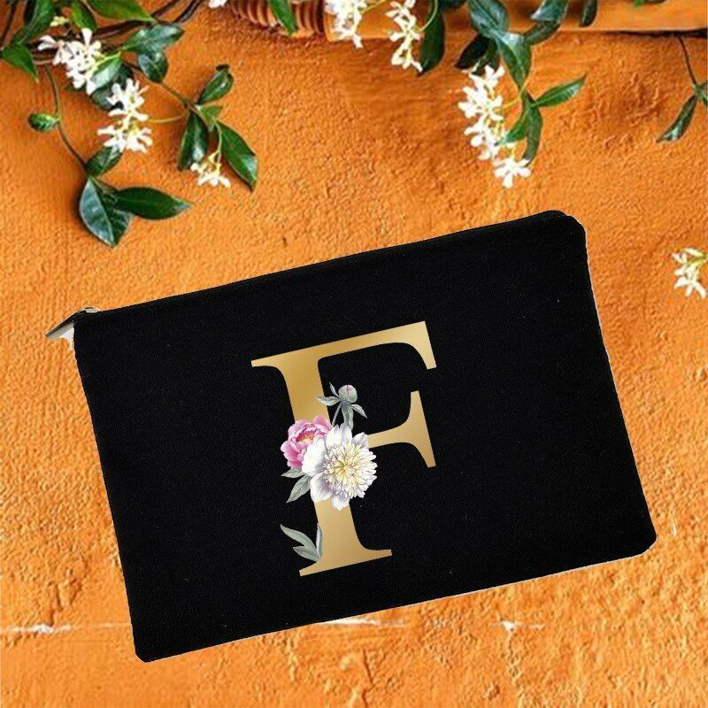 Makeup Bag Floral Alphabet Print Cosmetic Case Bridal Party Pouch Purse 14*22 CM