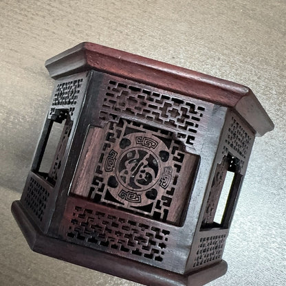 Red Rosewood Hexagonal Hollow Incense Box Double Layer Incense Holder Home Decor