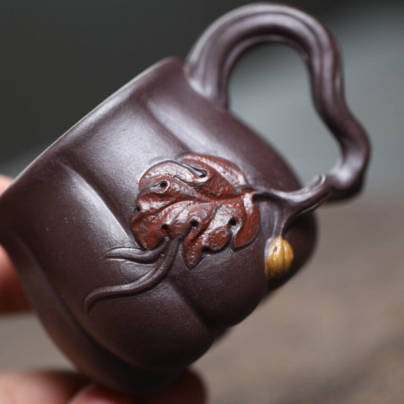 Creative Real Yixing Zisha Tea Cup With Handle 120ml Handmade Mug Pumpkin Design
