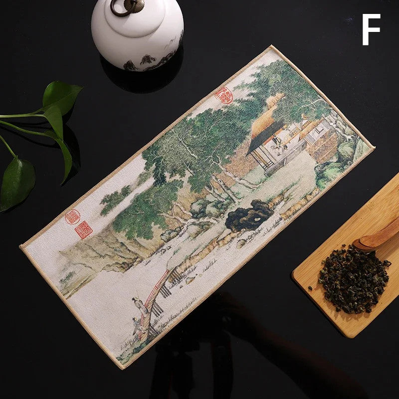 30*16cm Chinese Painted Thick Tea Towel Absorbent Tea Set Cup Mat Accessories