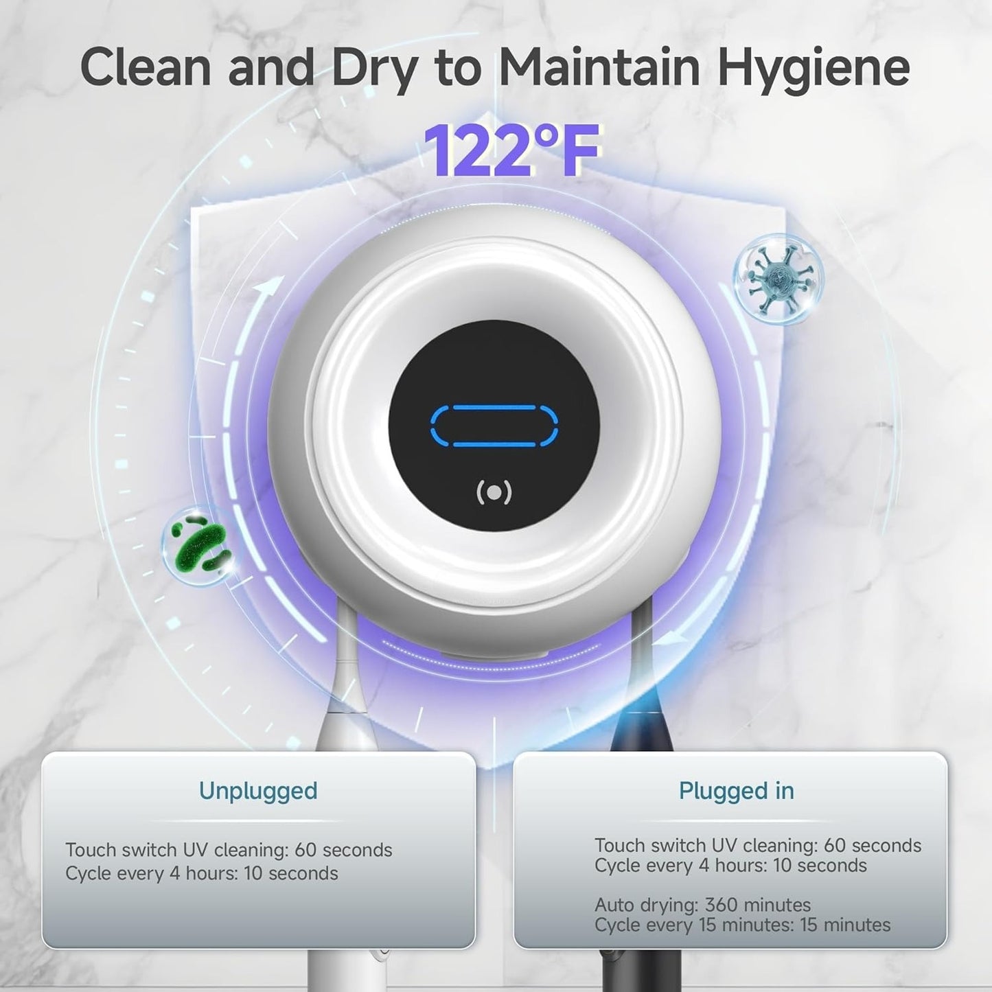 Toothbrush Sanitizer Holder - Smart Toothbrush Holder with Cleaning & Drying