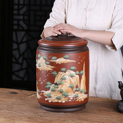 True Yixing Zisha Purple Clay Tea Canister For Tea Cake Large Jar Sealed Lid New