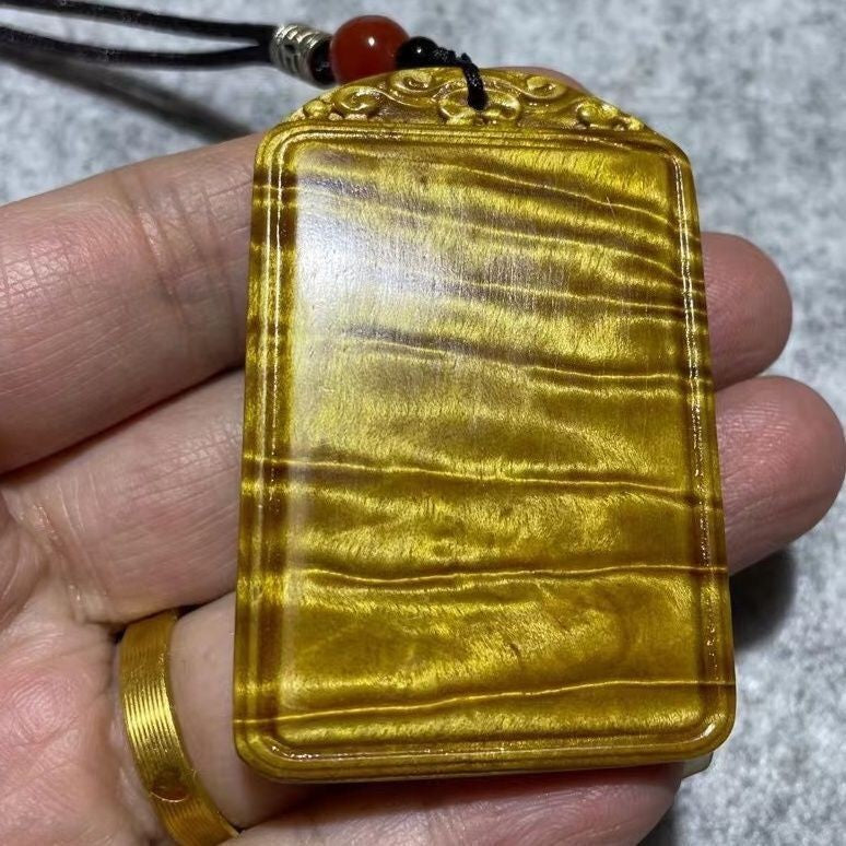 Golden Nanmu Safe Pendant Water Wave Dragon Gall Grain Ebony Carved Car Charm