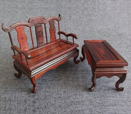 2 Pcs Mini Rosewood Carved Miniature Furniture Dollhouse Model Ornaments Decor