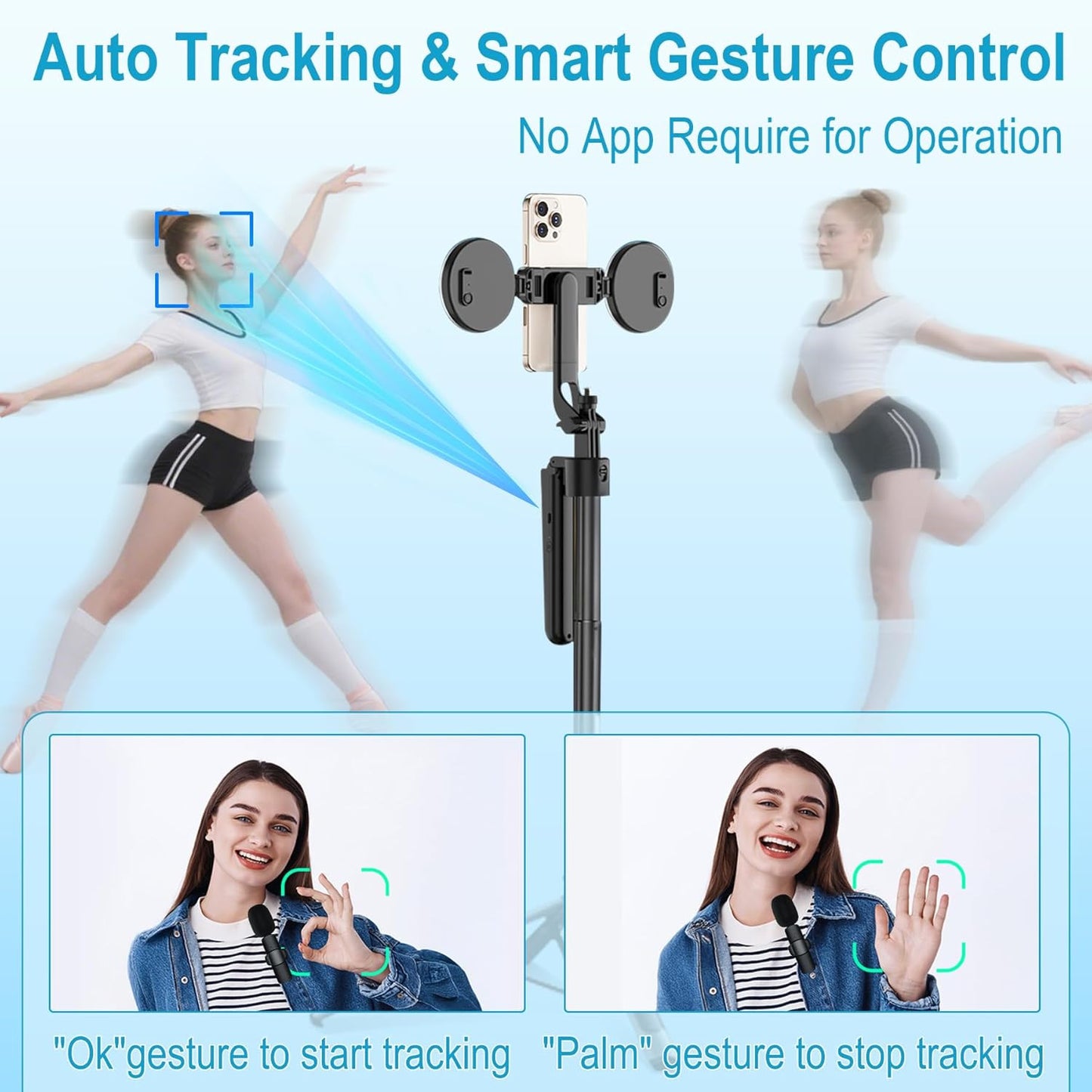 Vlogging Kit for Iphone/Android, 63”Auto Face Tracking Tripod for Iphone with Li