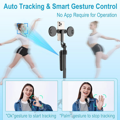 Vlogging Kit for Iphone/Android, 63”Auto Face Tracking Tripod for Iphone with Li