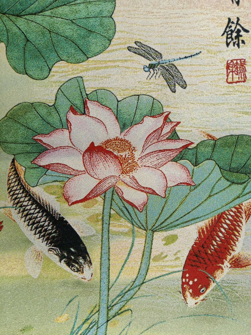 Chinese Old Exquisite Silk Embroidery Painting "Lotus Fish“