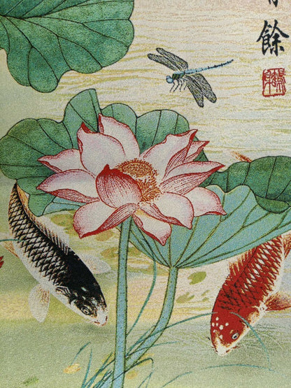 Chinese Old Exquisite Silk Embroidery Painting "Lotus Fish“