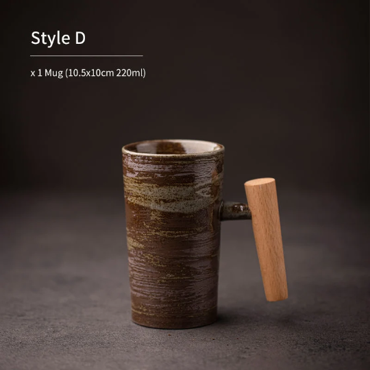 Ceramic Tea Cup with Wood Handle